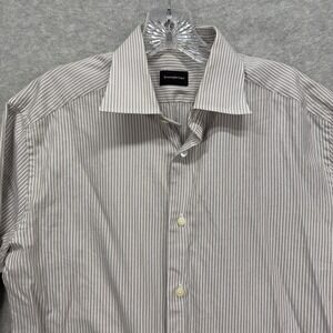 Ermenegildo Zegna Shirt Mens‎ 39 15.5 Brown Gray Stripe Long Sleeve Slim Dress